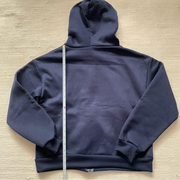 Full Zip Drawstring Hoodie Unisex Navy Blue Size S - Picture 5 of 7